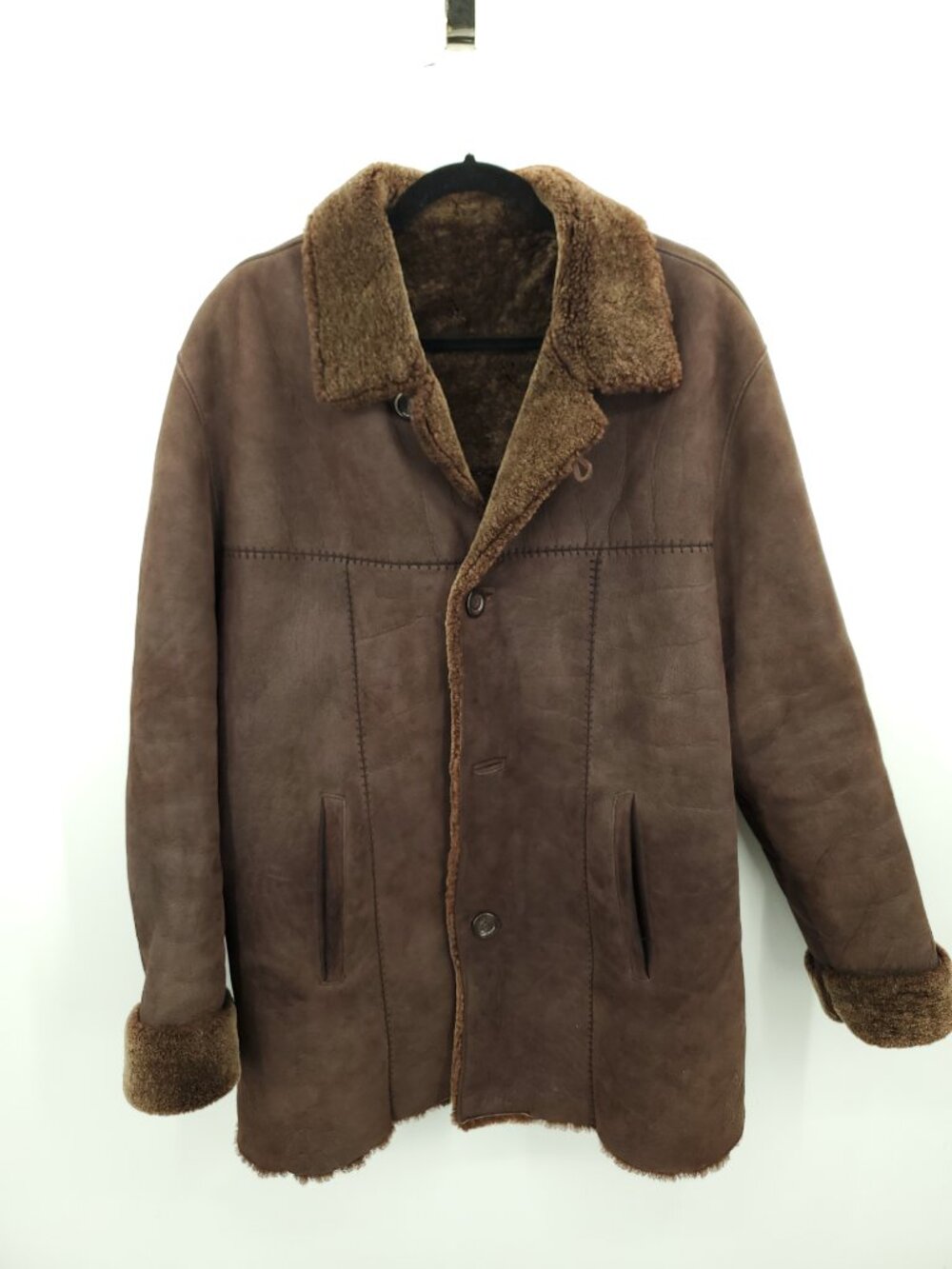 Unisex Genuine Leather Shearling Coat XL Brown Made in Turkey